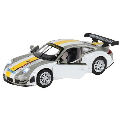 Машина "АВТОПАНОРАМА" Porsche 911 GT3 RSR, серебряный, 1/32, свет, звук, инерция, в/к 17,5*13,5*9см