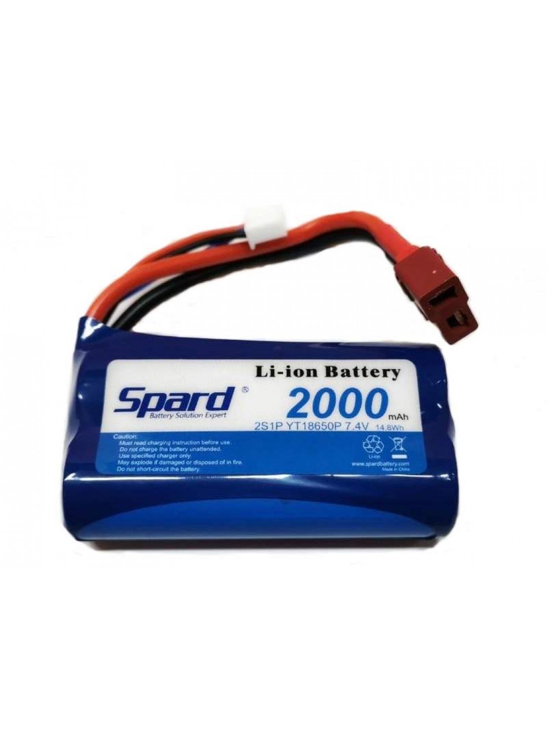 Аккумулятор Li-Ion Spard 2000mAh, 7,4V, 15C, T‐plug для Remo Hobby 1/16, Himoto 1/18