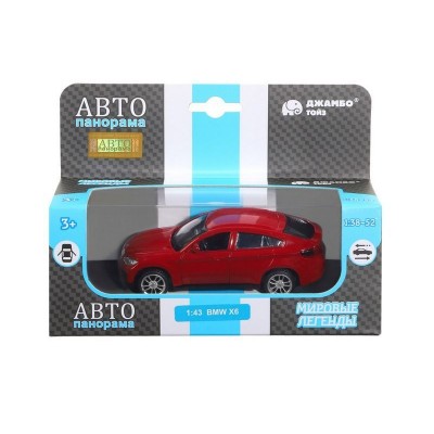 Машина "АВТОПАНОРАМА" BMW X6, красный, 1/43, инерция, в/к 17,5*12,5*6,5 см