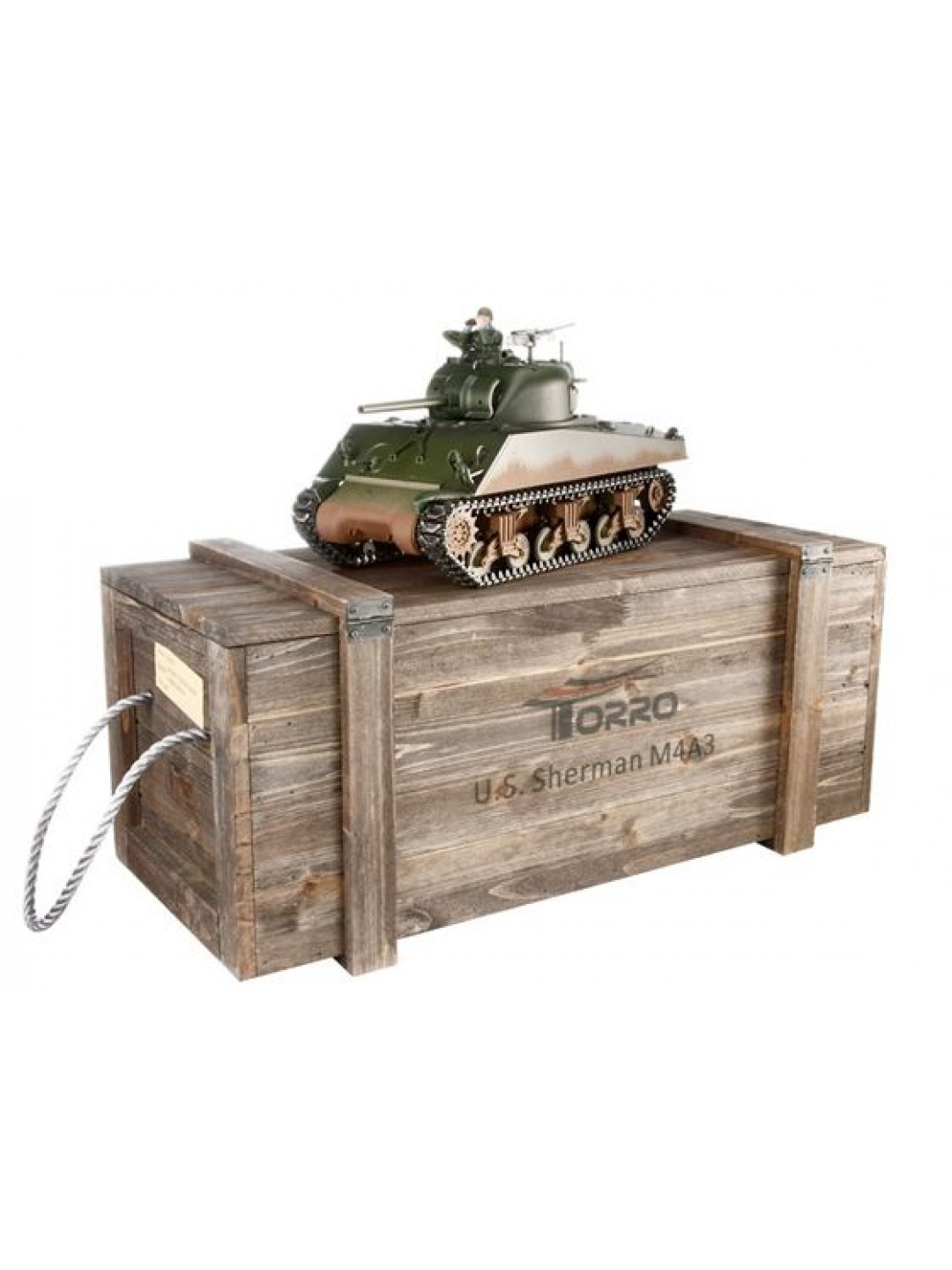 Р/У танк Torro Sherman M4A3, 1/16  2.4G, ИК-пушка, деревянная коробка