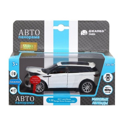 Машина "АВТОПАНОРАМА" Range Rover Evoque, белый, 1/32, свет, звук, инерция, в/к 17,5*13,5*9 см