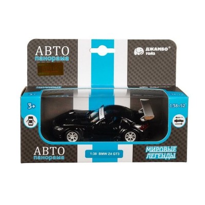 Машина "АВТОПАНОРАМА" BMW Z4 GT3, 1/38, черный, инерция, откр. двери, в/к 17,5*12,5*6,5 см