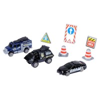 Набор металлических машинок AUTODRIVE Полицейская техника 3шт (машина, джип, бтр), дорожные знаки Набор металлических машинок AUTODRIVE Полицейская техника 3шт (машина, джип, бтр), дорожные знаки