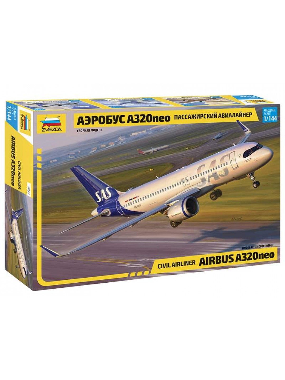 Сборная модель ZVEZDA Пассажирский авиалайнер Аэробус А320neo, 1/144