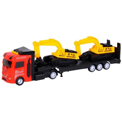 Машина AUTODRIVE Автовоз фрикционный красный со светом и звуком + 2 экскаватора, в/к 35*6,5*12 см Машина AUTODRIVE Автовоз фрикционный красный со светом и звуком + 2 экскаватора, в/к 35*6,5*12 см
