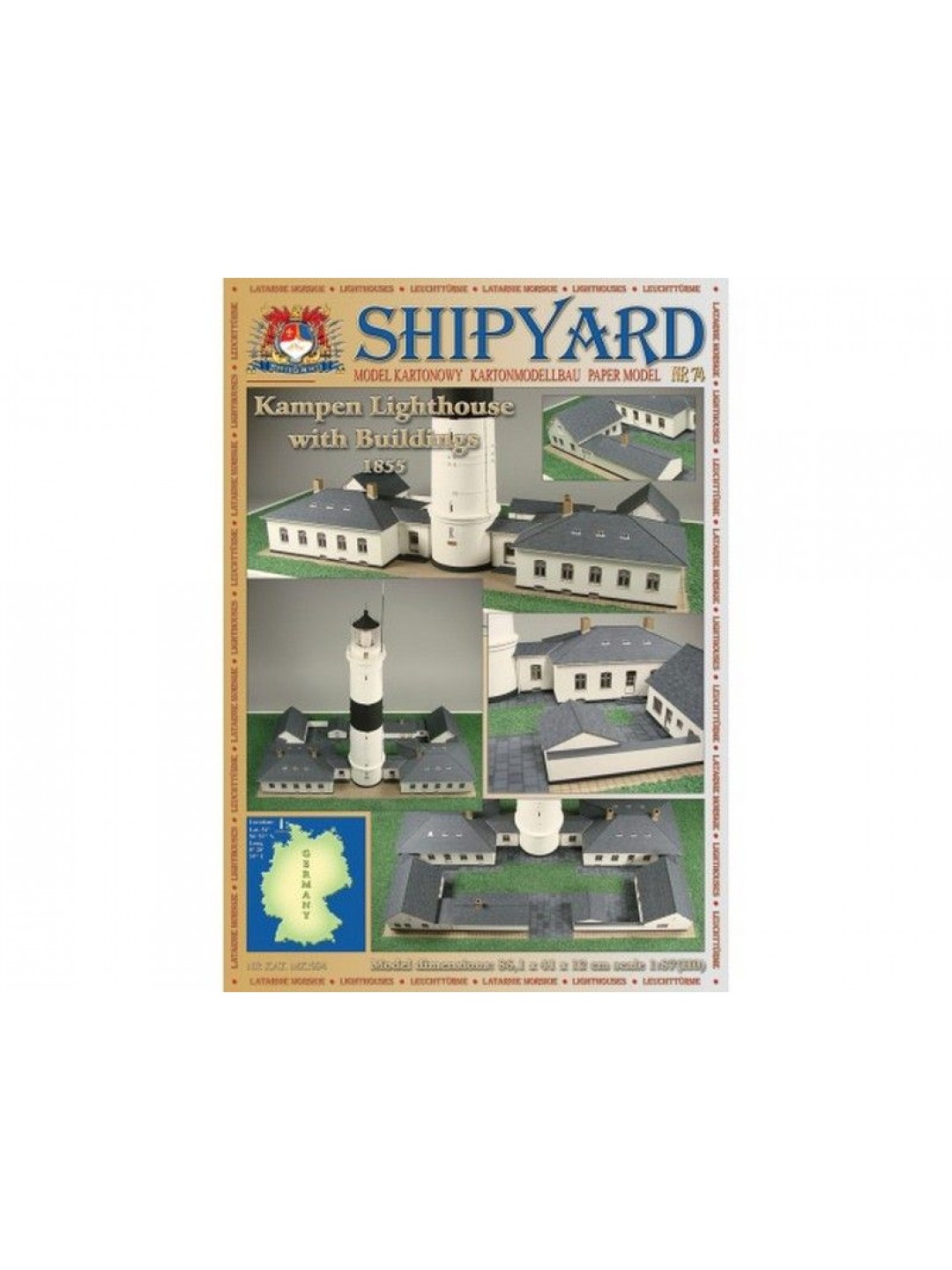 Сборная картонная модель Shipyard маяк Lighthouse Kampen with buildings (№74), 1/87