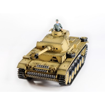 Р/У танк Taigen 1/16 Panzerkampfwagen III (Германия) дым, свет (для ИК боя) V3 2.4G RTR пустыня