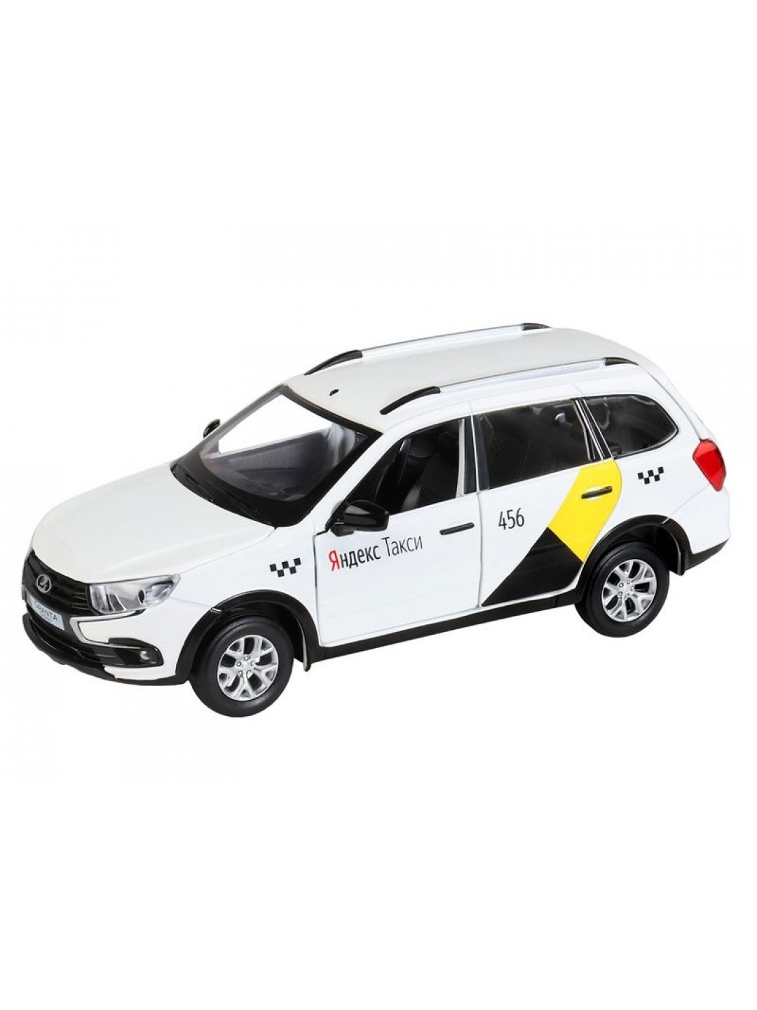 Машина "АВТОПАНОРАМА" Яндекс.Такси LADA GRANTA CROSS, белый, 1/24, свет, звук, в/к 24,5*12,5*10,5см