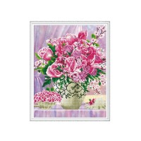 Алмазная мозаика с нанесенной рамкой 40х50 РОЗОВЫЙ БУКЕТ (24 цвета)