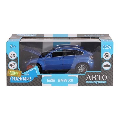 Машина "АВТОПАНОРАМА" BMW X6, синий, 1/26, звук, в/к 24,5*12,5*10,5 см