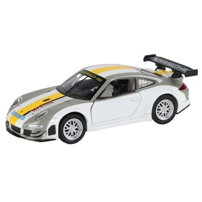 Машина "АВТОПАНОРАМА" Porsche 911 GT3 RSR, серебряный, 1/32, свет, звук, инерция, в/к 17,5*13,5*9см