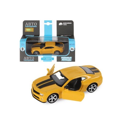 Машина "АВТОПАНОРАМА" Chevrolet Camaro SS, желтый, 1/43, инерция, откр. двери, в/к 17,5*12,5*6,5 см