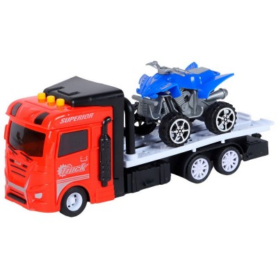 Машина AUTODRIVE Автовоз фрикционный красный, со светом и звуком + квадроцикл, в/к 23,5*7*11 см