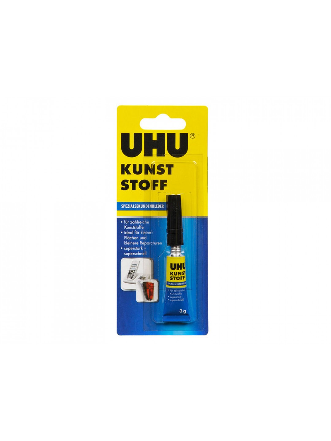 Клей для пластмасс секундный UHU Kunst Stoff, 3 г, блистер