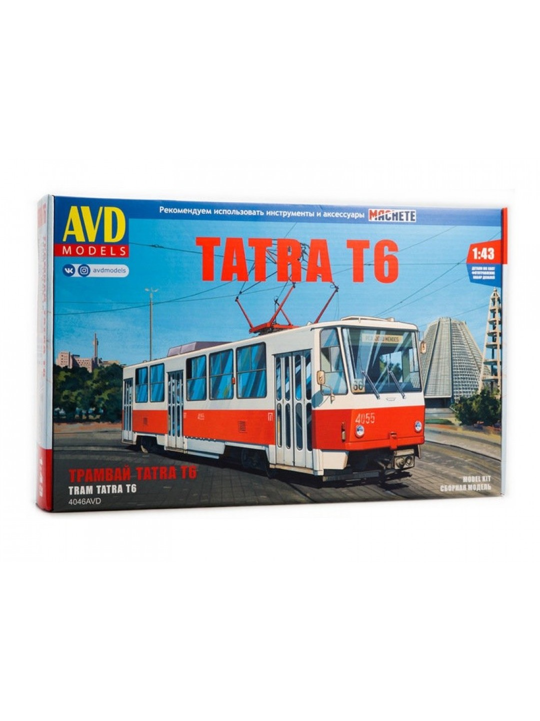 Сборная модель AVD Трамвай Tatra-T6, 1/43