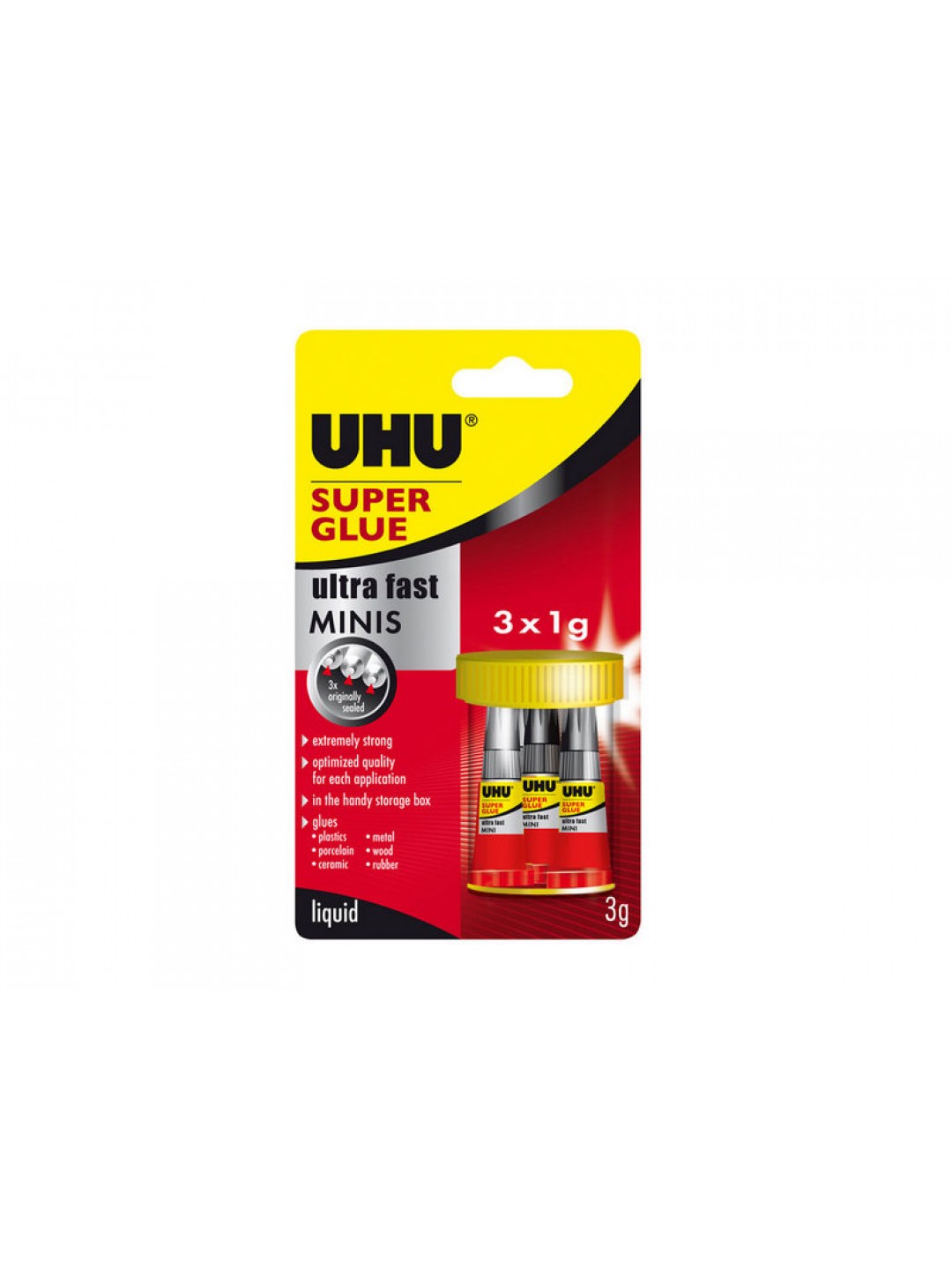 Клей универсальный UHU Super Glue, 1 мл, 3 шт, блистер